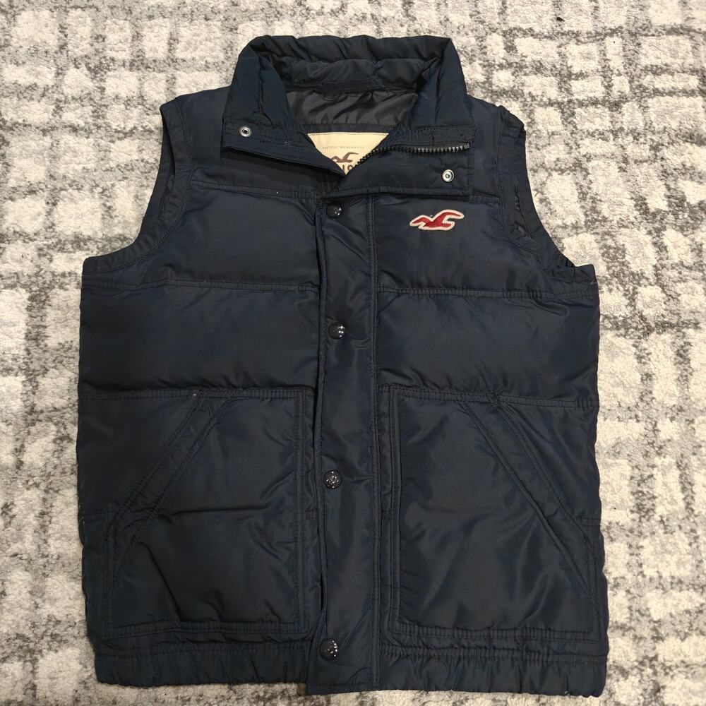 Vintage Hollister Down Puffer Vest Mens Medium Navy Blue Full Zip Y2K Winter